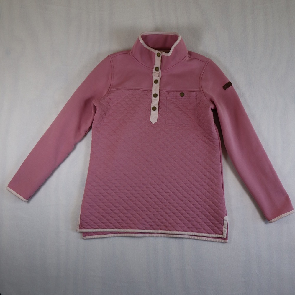 LL Bean Quilted Snap Mock Neck Pullover Women's Small Pink Sweatshirt‎ Fleece